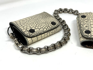 Trifold Chain Wallet - Antiqued Bone American Alligator