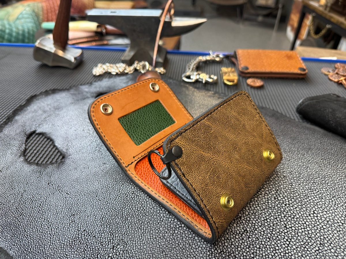 Trifold Leather Chain Wallet - Elephant