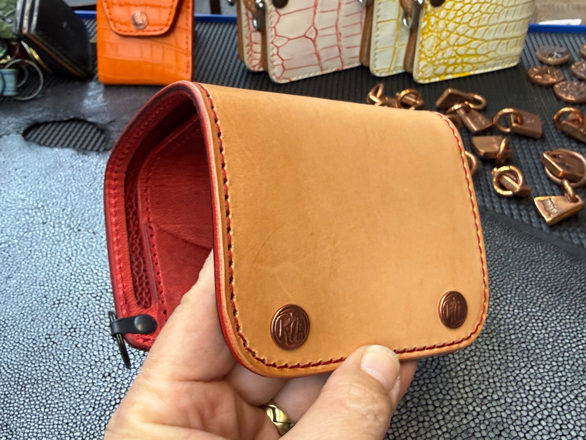 Trifold Leather Chain Wallet - Natural w/Red Kangaroo