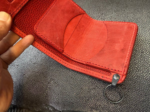 Trifold Leather Chain Wallet - Natural w/Red Kangaroo