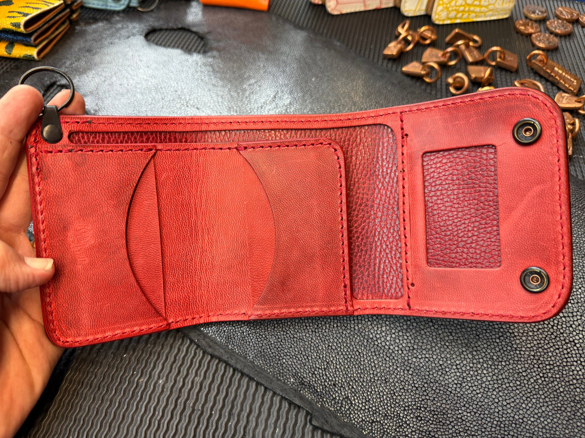 Trifold Leather Chain Wallet - Natural w/Red Kangaroo