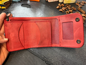 Trifold Leather Chain Wallet - Natural w/Red Kangaroo