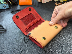 Trifold Leather Chain Wallet - Natural w/Red Kangaroo