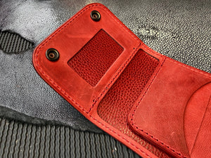 Trifold Leather Chain Wallet - Natural w/Red Kangaroo