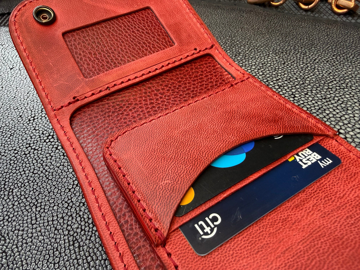 Trifold Leather Chain Wallet - Natural w/Red Kangaroo