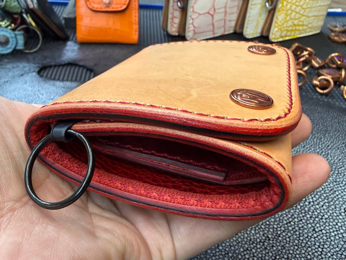 Trifold Leather Chain Wallet - Natural w/Red Kangaroo