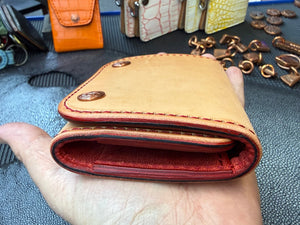Trifold Leather Chain Wallet - Natural w/Red Kangaroo