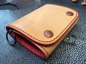 Trifold Leather Chain Wallet - Natural w/Red Kangaroo