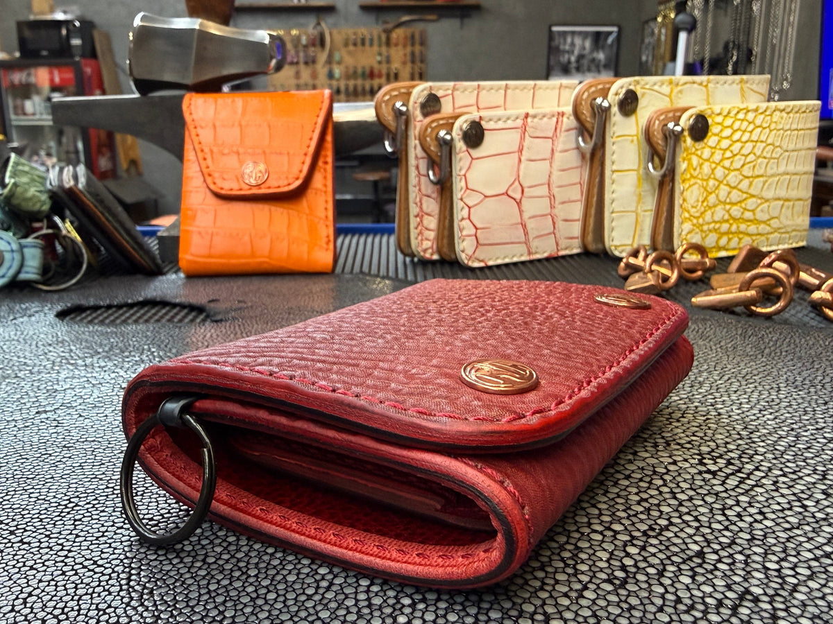 Trifold Leather Chain Wallet - Red Shark w/Red Kangaroo (Copy)