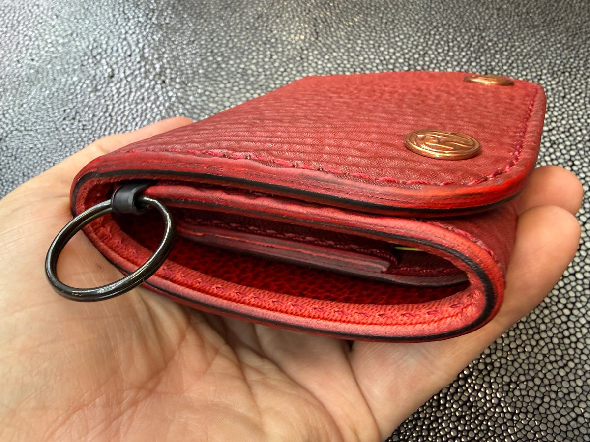 Trifold Leather Chain Wallet - Red Shark w/Red Kangaroo (Copy)