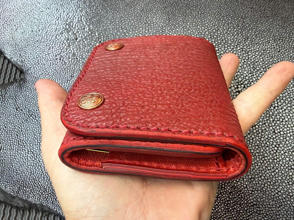 Trifold Leather Chain Wallet - Red Shark w/Red Kangaroo (Copy)