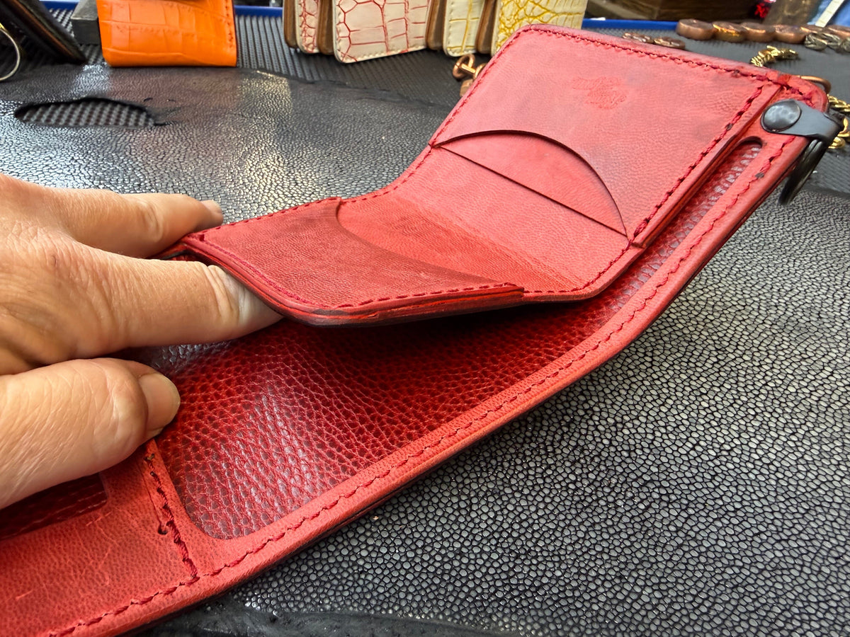 Trifold Leather Chain Wallet - Red Shark w/Red Kangaroo (Copy)