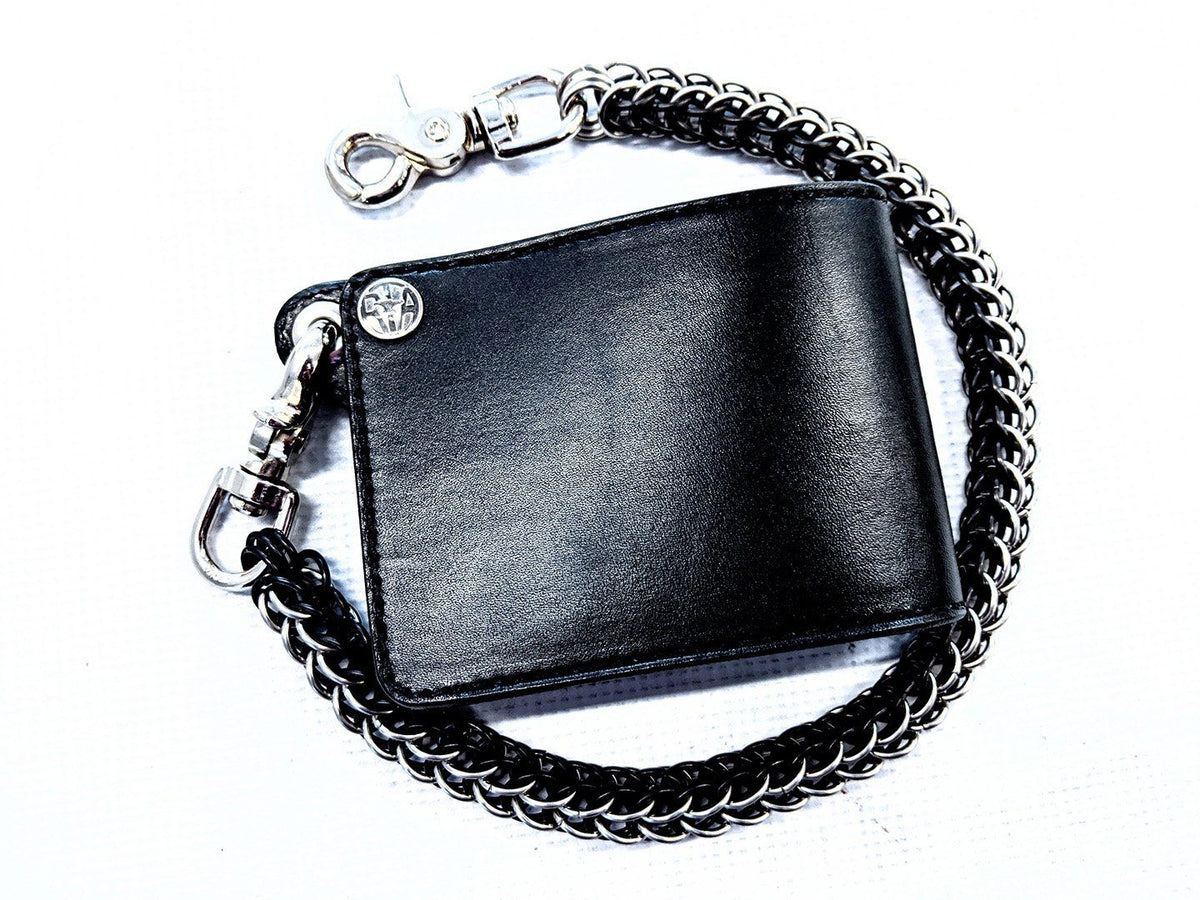 Made in USA Classic Bi-Fold Leather Chain Wallet w/Removable ID Case #WC344K