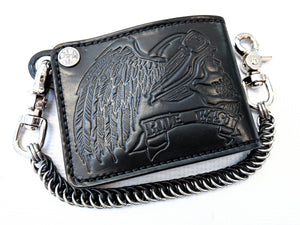 Bifold Leather Chain Wallet - Ride Fast Skull - Anvil Customs