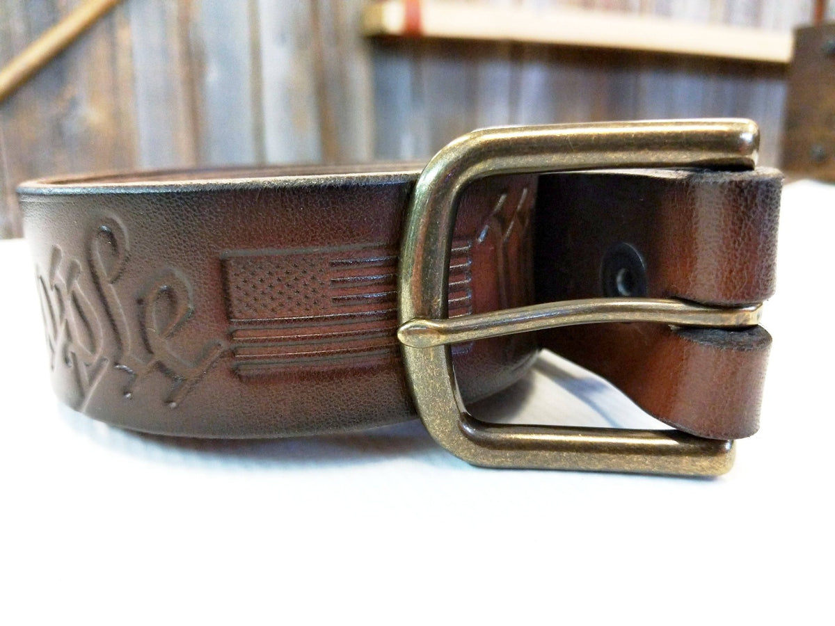 Custom Leather Belt - We The People - Anvil Customs