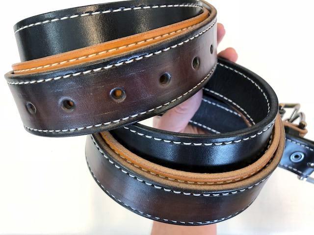 Black leather belt with gold buckle - handmade in Czech Rep