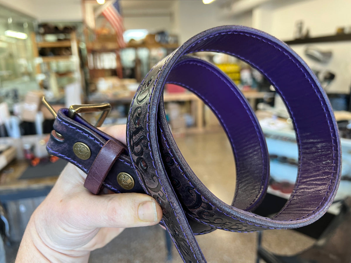 Custom Leather Belt with Contrast Stitching - Anvil Customs