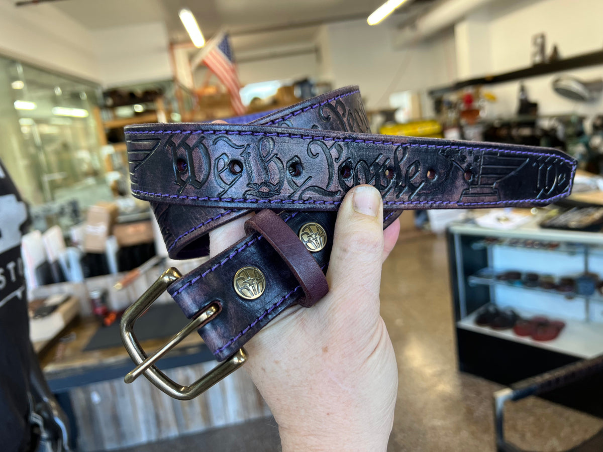Custom Leather Belt with Contrast Stitching - Anvil Customs