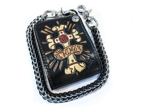 Hand Stained Bifold Leather Chain Wallet - All Things New - Anvil Customs