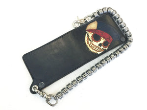 Hand Stained Bifold Leather Chain Wallet - Flatbiller Skull - Anvil Customs