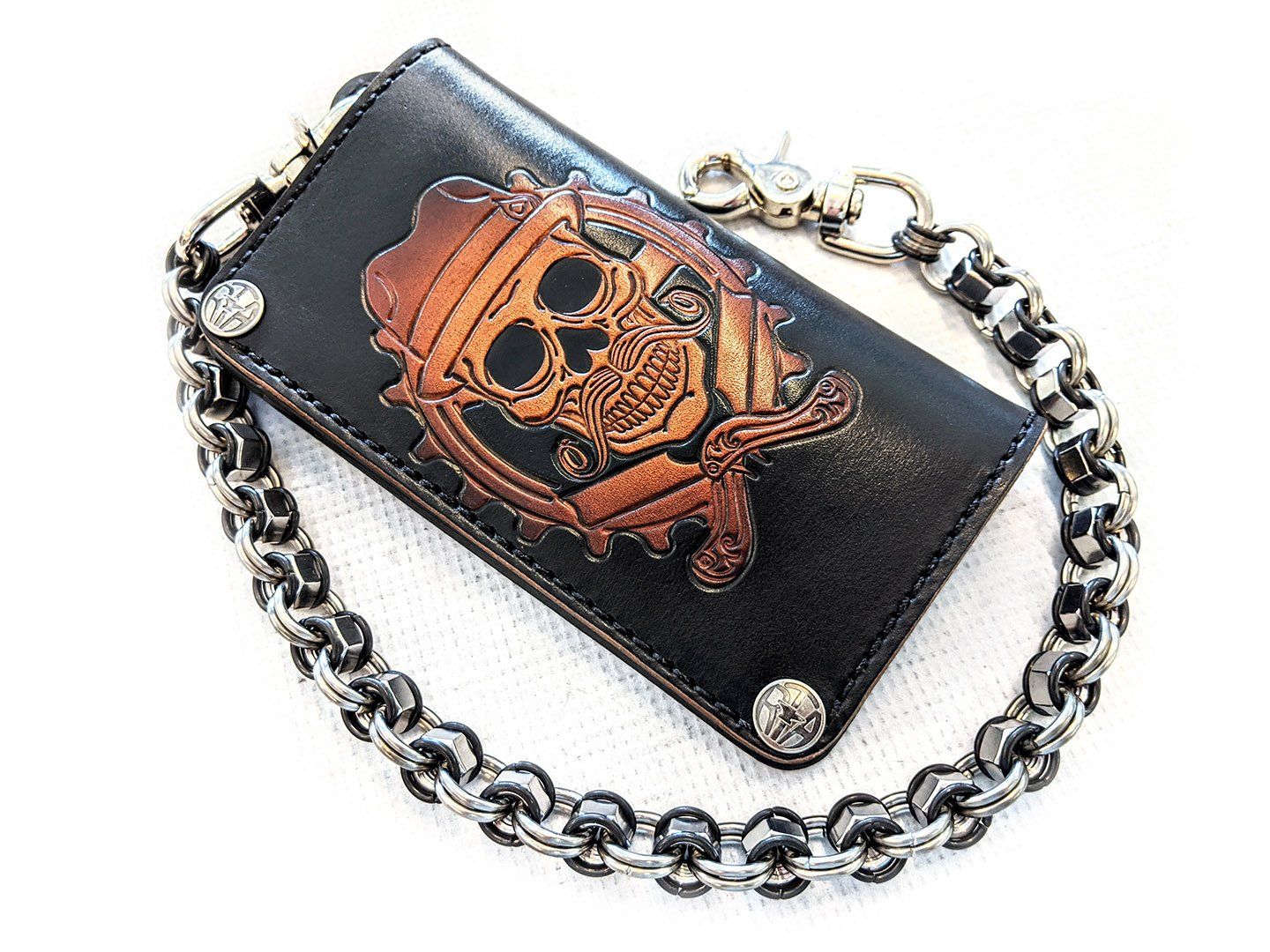 Handmade Leather Tooled Skull Mens Chain Biker Wallet Cool Leather Wal –  iChainWallets