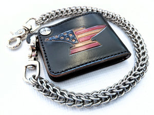 Hand Stained Mini Bifold Leather Chain Wallet - Anvil American Flag - Anvil Customs