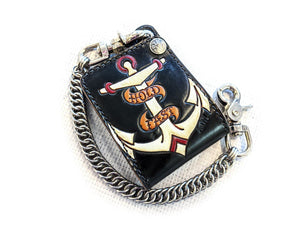 Hand Stained Mini Bifold Leather Chain Wallet - Hold Fast