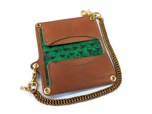 Long Biker Chain Wallet - Brown Hippo w/ Green Stitch