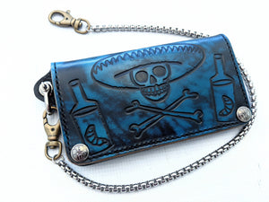 Long Biker Leather Chain Wallet - Azul - Anvil Customs