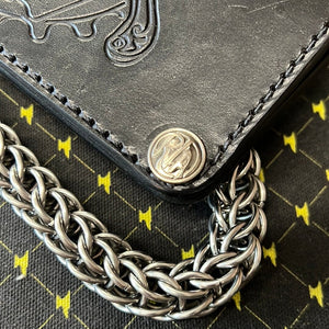 Long Biker Leather Chain Wallet - Cholo Skull