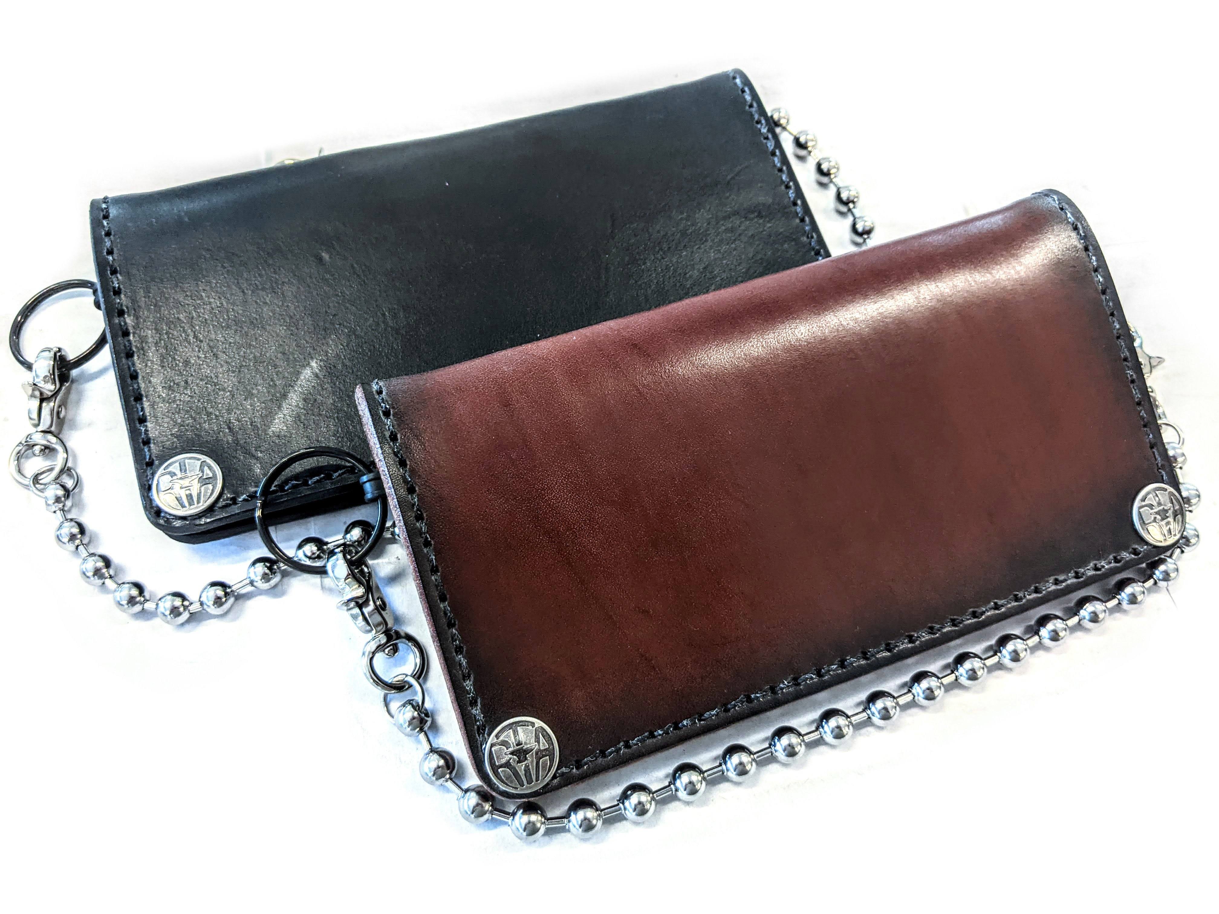 Long Biker Leather Chain Wallet - Natural Cowhide - Anvil Customs