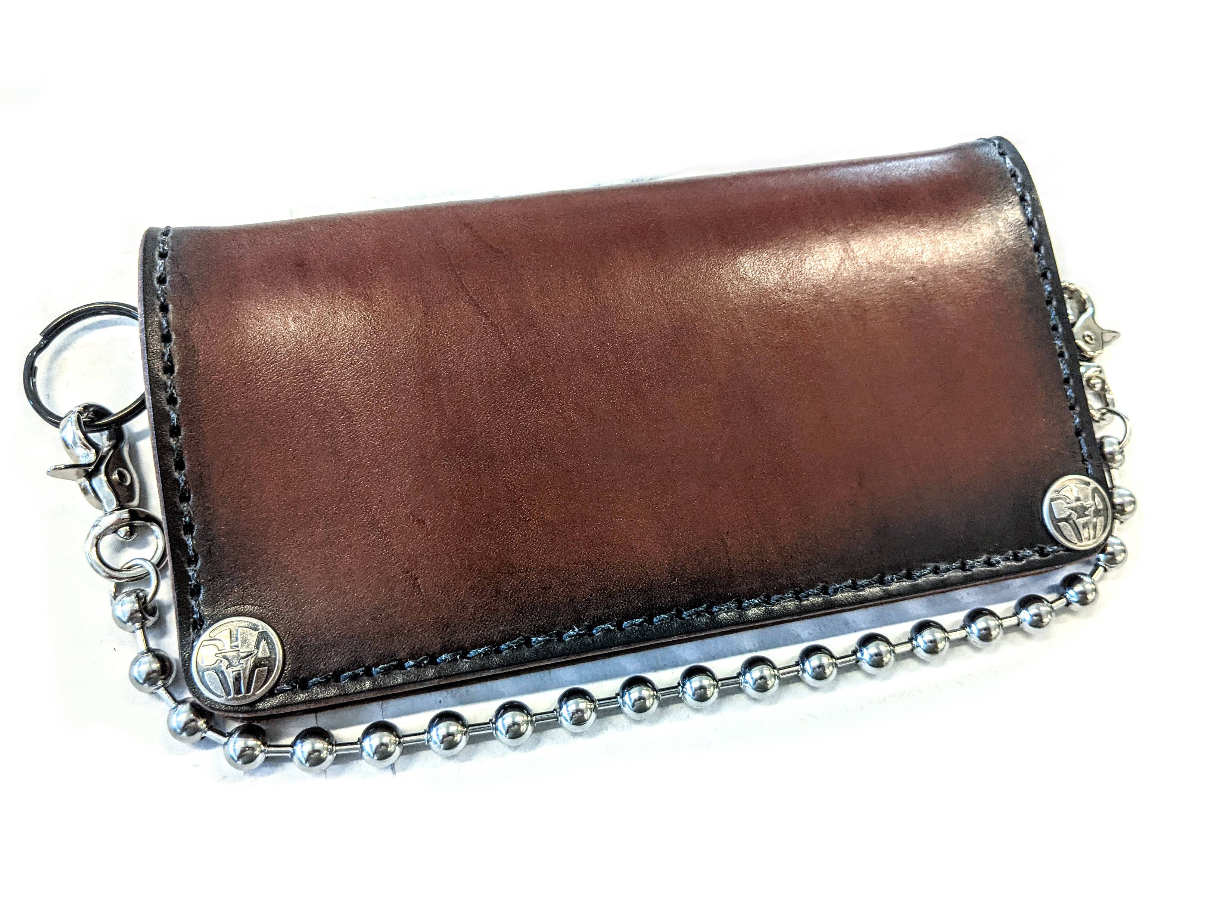 Long Biker Leather Chain Wallet - Cholo Skull - Anvil Customs