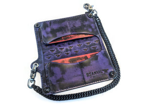Long Biker Leather Chain Wallet - Red and Purple Sugar Skull