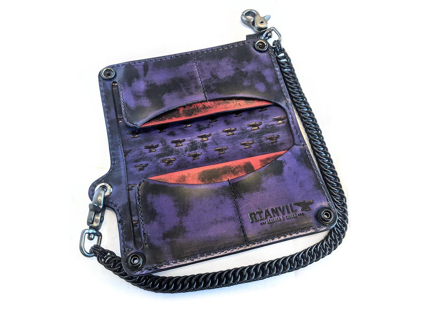 Leather biker trucker wallet leather chain men Black Red long wallet