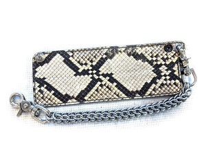 Mini Bifold Leather Chain Wallet - White Python