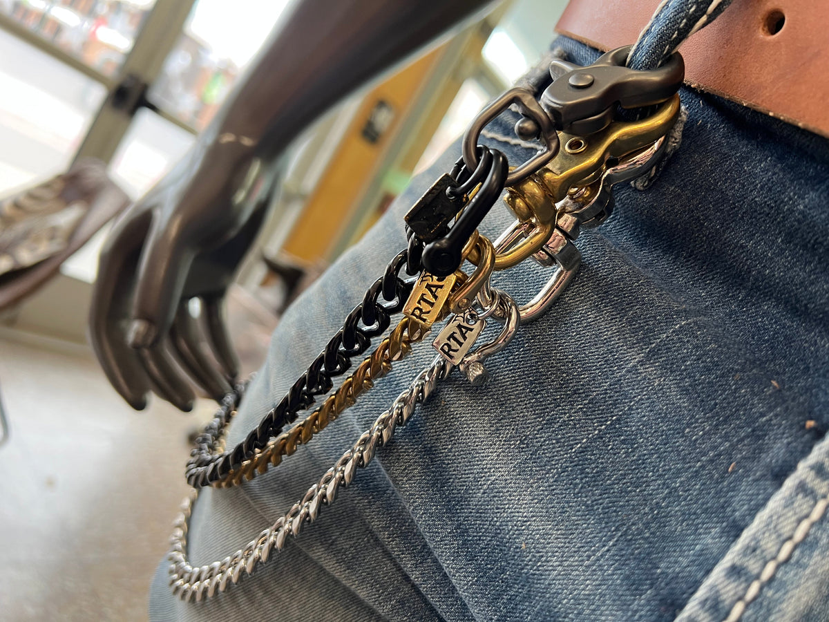Men's Metal Field Brass Leather Wallet Chain