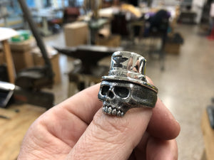 TopHat Skull .925 Sterling Silver Ring - Anvil Customs