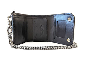 Trifold Leather Chain Wallet - Blue Cape Buffalo