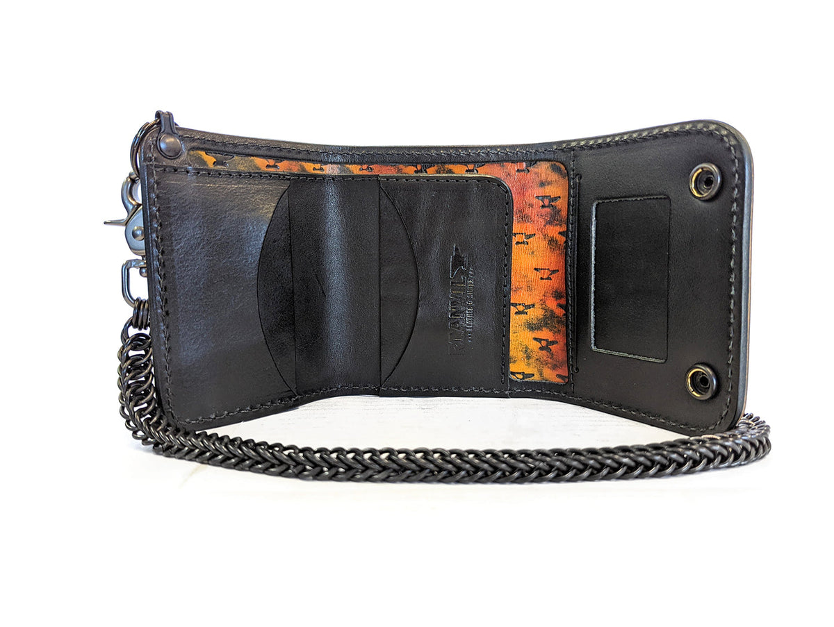 Long Biker Leather Chain Wallet - Natural Cowhide - Anvil Customs